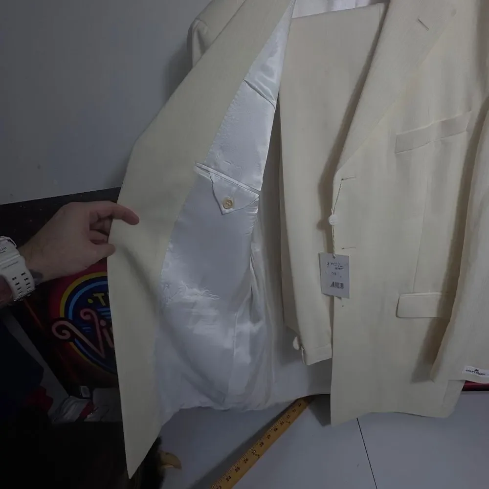 NWT Courrèges Homme Ivory Virgin Wool 2 Piece Suit EU 47 French Designer